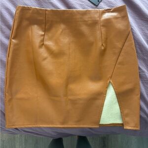Lulu's Camel Leather Mini Skirt